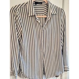 The Kooples Navy White Vertical Stripe Button Down Shirt Blouse Size 1 Small